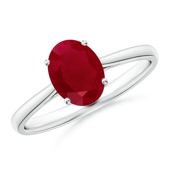 ANGARA Natural Oval Solitaire 1.25 ct Ruby Cocktail Ring in 14K White Gold for Women (Size-8x6mm) | July Birthstone, Birthday, Anniversary, Jewelry Gift for Women | Natural Ruby Ring