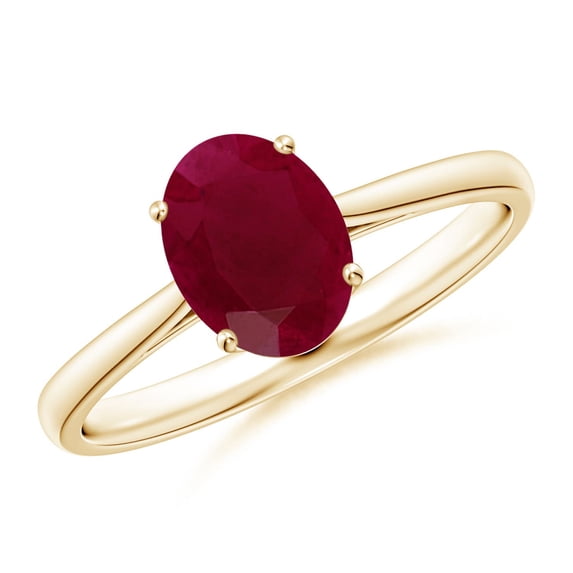 ANGARA Natural Oval Solitaire 1.25 ct Ruby Cocktail Ring in 14K Yellow Gold for Women (Size-8x6mm) | July Birthstone, Birthday, Anniversary, Jewelry Gift for Women | Natural Ruby Ring