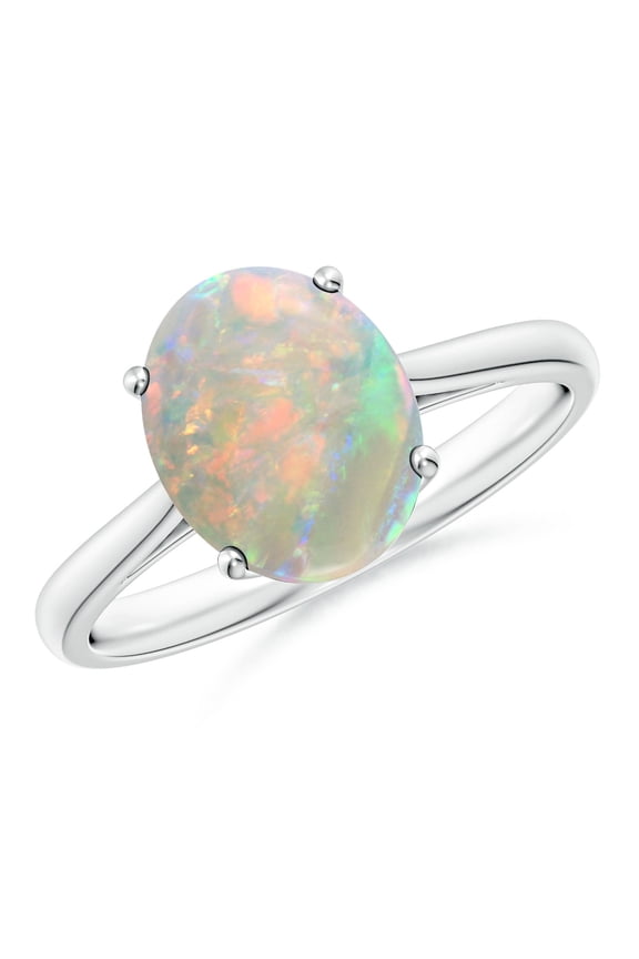 Natural Opal Ring - Oval Solitaire 1.45 ct Opal Cocktail Ring in Platinum for Women | October Birthstone Jewelry (Ring Size = 11)