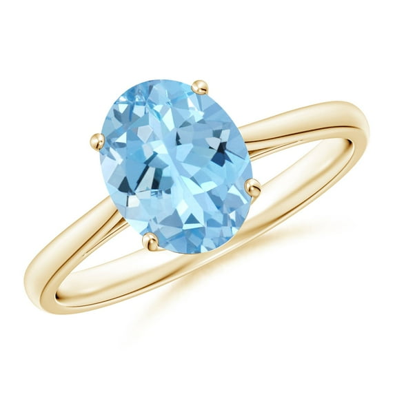 ANGARA Natural Oval Solitaire 1.5 ct Aquamarine Engagement Ring in 14K Yellow Gold for Women (Size-9x7mm) | March Birthstone, Birthday, Anniversary, Jewelry Gift for Women | Natural Aquamarine Ring