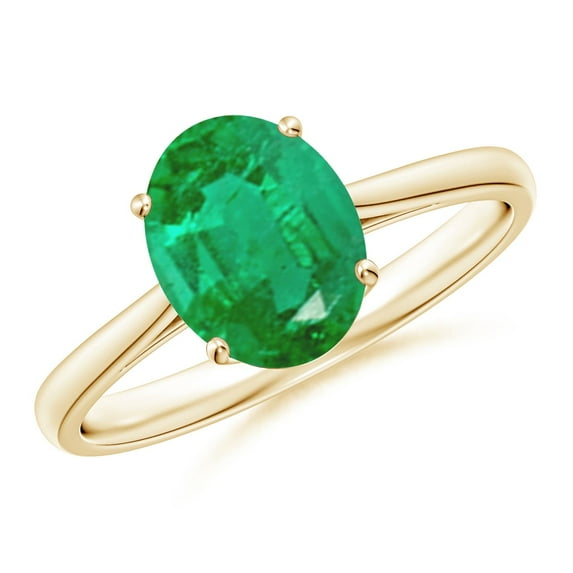 ANGARA Natural Oval Solitaire 1.5 ct Emerald Cocktail Ring in 14K Yellow Gold for Women (Size-9x7mm) | May Birthstone, Birthday, Anniversary, Jewelry Gift for Women | Natural Emerald Ring