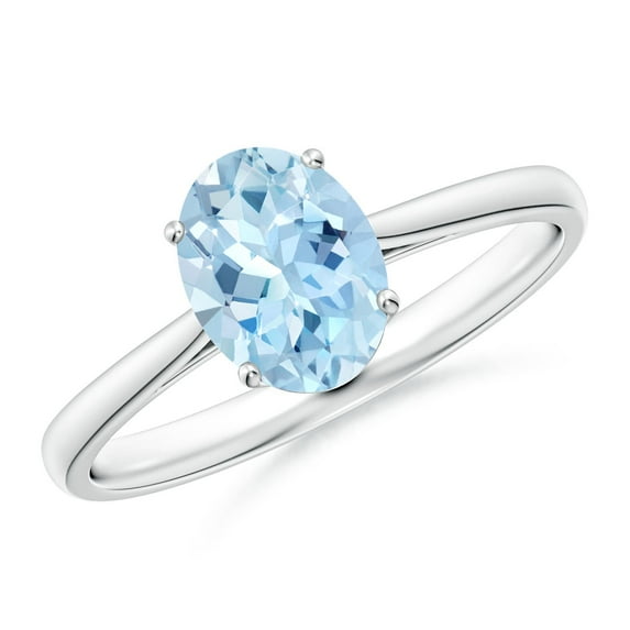 ANGARA Natural Oval Solitaire 1 ct Aquamarine Engagement Ring in 14K White Gold for Women (Size-8x6mm) | March Birthstone, Birthday, Anniversary, Jewelry Gift for Women | Natural Aquamarine Ring