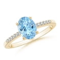 thumbnail image 1 of ANGARA Natural Oval Solitaire 1 ct Aquamarine Ring with Diamond Accents in 14K Yellow Gold for Women (Size-8x6mm) | March Birthstone, Anniversary, Jewelry Gift for Women | Natural Aquamarine Ring, 1 of 6