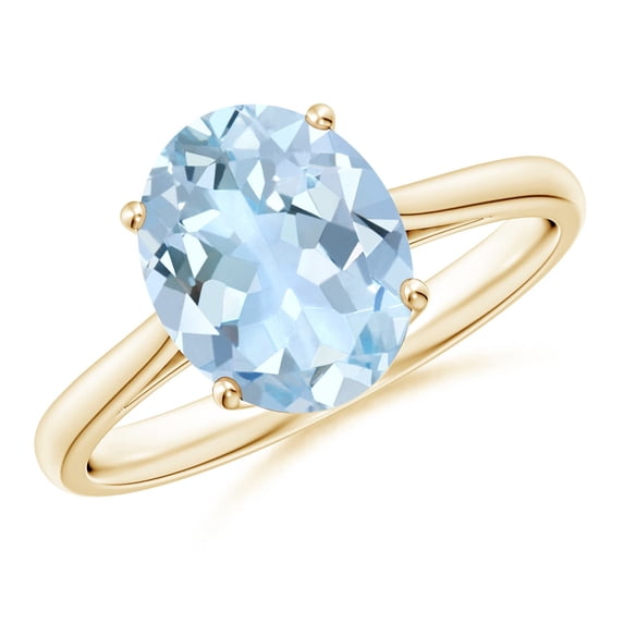 ANGARA Natural Oval Solitaire 2.2 ct Aquamarine Engagement Ring in 14K Yellow Gold for Women (Size-10x8mm) | March Birthstone, Birthday, Anniversary, Jewelry Gift for Women | Natural Aquamarine Ring