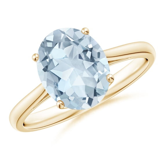 ANGARA Natural Oval Solitaire 2.2 ct Aquamarine Engagement Ring in 14K Yellow Gold for Women (Size-10x8mm) | March Birthstone, Birthday, Anniversary, Jewelry Gift for Women | Natural Aquamarine Ring