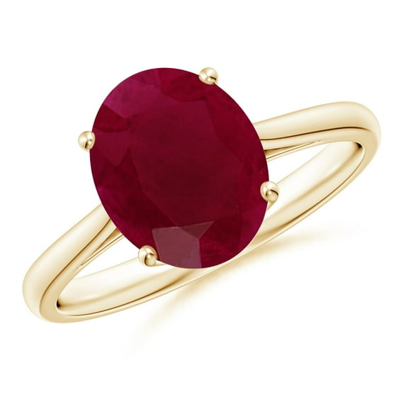 ANGARA Natural Oval Solitaire 3.3 ct Ruby Cocktail Ring in 14K Yellow Gold for Women (Size-10x8mm) | July Birthstone Jewelry for Her