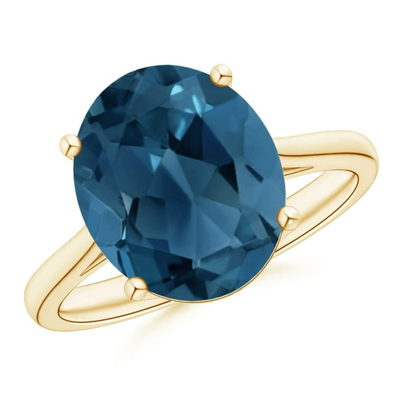 ANGARA Natural Oval Solitaire 5.6 ct London Blue Topaz Cocktail Ring in 14K Yellow Gold for Women (Size-12x10mm) | November Birthstone Jewelry for Women | London Blue Topaz Ring (Ring Size - 6.5)