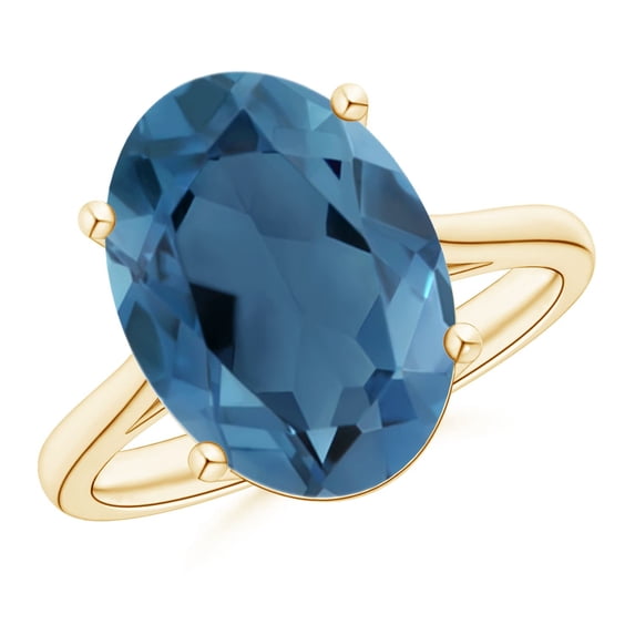 ANGARA Natural Oval Solitaire 7.2 ct London Blue Topaz Cocktail Ring in 14K Yellow Gold for Women (Size-14x10mm) | November Birthstone Jewelry for Women | London Blue Topaz Ring (Ring Size - 7.5)