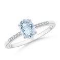 thumbnail image 1 of ANGARA Natural Oval Solitaire Aquamarine Ring with Diamond Accents in 14K White Gold for Women (Size-7x5mm) | March Birthstone, Birthday, Anniversary, Jewelry Gift for Women | Natural Aquamarine Ring, 1 of 6