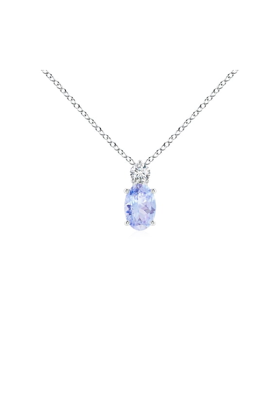 Natural Oval Tanzanite Solitaire Pendant with Diamond in 14K White Gold for Women (Size-6x4mm) | December Birthstone, Birthday, Anniversary, Jewelry Gift for Women | Natural Tanzanite Necklace