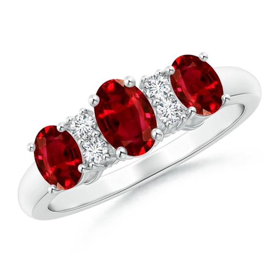 ANGARA Natural Oval Three Stone Ruby Engagement Ring with Diamonds in 14K White Gold for Women (Size-6x4mm) | July Birthstone, Birthday, Anniversary, Jewelry Gift for Women | Natural Ruby Ring