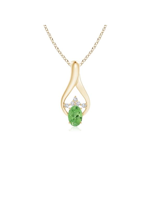 Natural Oval Tsavorite Wishbone Pendant with Diamond Accents in 14K Yellow Gold for Women | Birthday, Anniversary, Jewelry Gift for Women | Natural Tsavorite Necklace