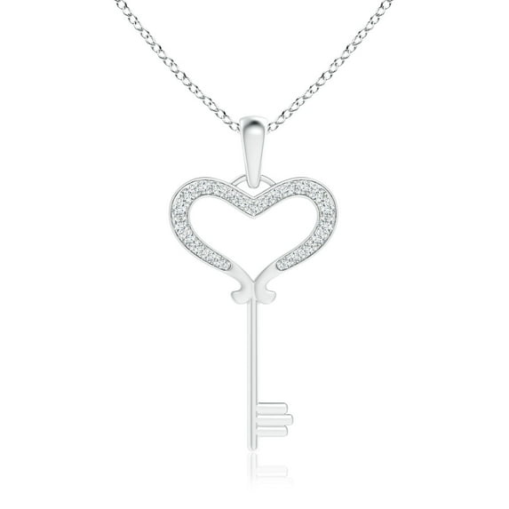 ANGARA Natural Pave-Set Diamond Heart Key Pendant in 14K White Gold for Women (Size-1.2mm| Color-G| Clarity-VS2) | April Birthstone, Anniversary, Jewelry Gift for Women | Natural Diamond Necklace