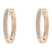 ANGARA Natural Pave-Set Diamond Hinged Hoop Earrings in 14K Rose Gold for Women (Size-0.9mm| Color-K| Clarity-I3) | April Birthstone, Anniversary, Jewelry Gift for Women | Natural Diamond Earrings