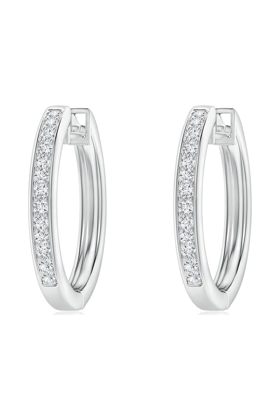 Natural Pave-Set Diamond Hinged Hoop Earrings in 14K White Gold for Women (Size-1.2mm| Color-G| Clarity-VS2) | April Birthstone, Anniversary, Jewelry Gift for Women | Natural Diamond Earrings