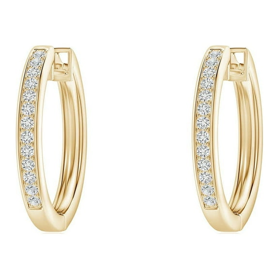 ANGARA Natural Pave-Set Diamond Hinged Hoop Earrings in 14K Yellow Gold for Women (Size-0.9mm| Color-H| Clarity-SI2) | April Birthstone, Anniversary, Jewelry Gift for Women | Natural Diamond Earrings