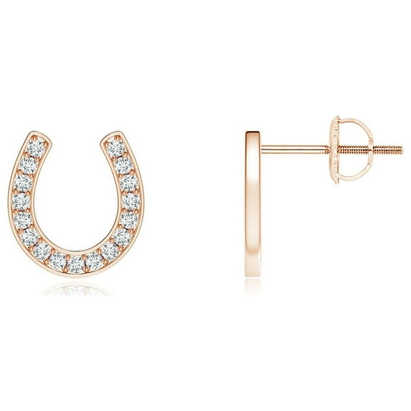 ANGARA Natural Pave-Set Diamond Horseshoe Stud Earrings in 14K Rose Gold for Women (Size-1mm| Color-G| Clarity-VS2) | April Birthstone, Anniversary, Jewelry Gift for Women | Natural Diamond Earrings