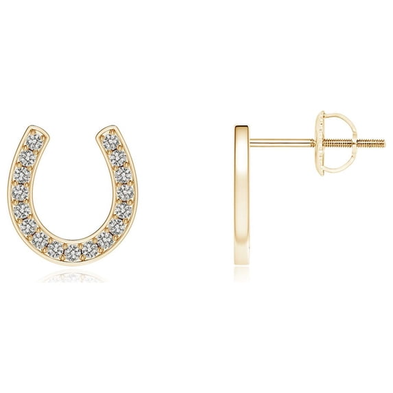ANGARA Natural Pave-Set Diamond Horseshoe Stud Earrings in 14K Yellow Gold for Women (Size-1mm| Color-K| Clarity-I3) | April Birthstone, Anniversary, Jewelry Gift for Women | Natural Diamond Earrings