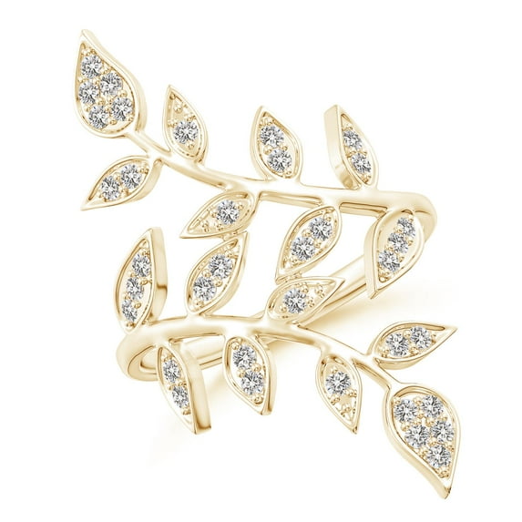 ANGARA Natural Pave Set Diamond Olive Leaf Vine Ring in 14K Yellow Gold for Women (Size-1.3mm| Color-I-J| Clarity-I1-I2) | April Birthstone, Anniversary, Jewelry Gift for Women | Natural Diamond Ring