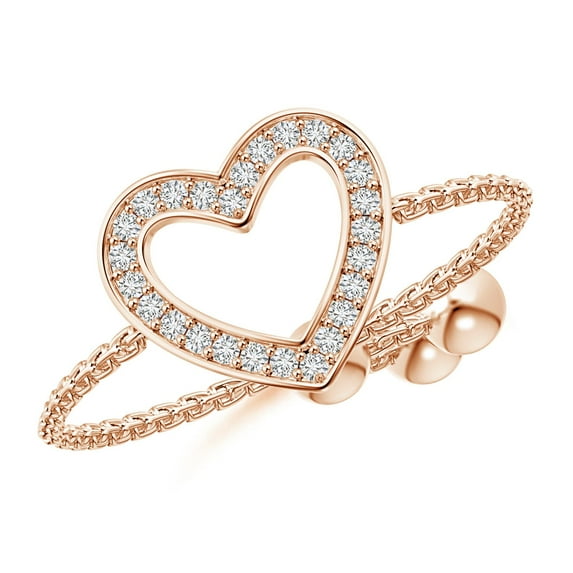 ANGARA Natural Pave-Set Diamond Open Heart Bolo Ring in 14K Rose Gold for Women (Size-0.9mm| Color-H| Clarity-SI2) | April Birthstone, Anniversary, Jewelry Gift for Women | Natural Diamond Ring