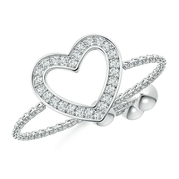ANGARA Natural Pave-Set Diamond Open Heart Bolo Ring in 14K White Gold for Women (Size-0.9mm| Color-G| Clarity-VS2) | April Birthstone, Anniversary, Jewelry Gift for Women | Natural Diamond Ring
