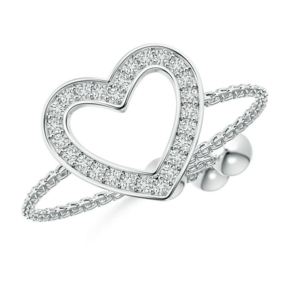 ANGARA Natural Pave-Set Diamond Open Heart Bolo Ring in 14K White Gold for Women (Size-1mm| Color-H| Clarity-SI2) | April Birthstone, Anniversary, Jewelry Gift for Women | Natural Diamond Ring