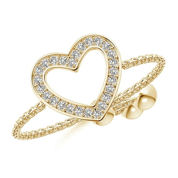 ANGARA Natural Pave-Set Diamond Open Heart Bolo Ring in 14K Yellow Gold for Women (Size-0.9mm| Color-I-J| Clarity-I1-I2) | April Birthstone, Anniversary, Jewelry Gift for Women | Natural Diamond Ring