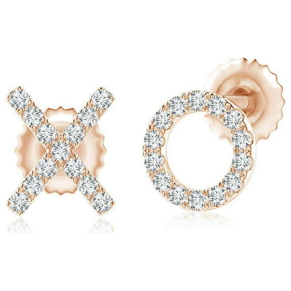 ANGARA Natural Pave-Set Diamond XO Stud Earrings in 14K Rose Gold for Women (Size-0.9mm| Color-G| Clarity-VS2) | April Birthstone, Anniversary, Jewelry Gift for Women | Natural Diamond Earrings