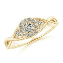 ANGARA Natural Pave-Set Halo Diamond Infinity Promise Ring in 14K Yellow Gold for Women (Size-3.5mm| Color-K| Clarity-I3) | April Birthstone, Anniversary Jewelry Gift for Women | Natural Diamond Ring