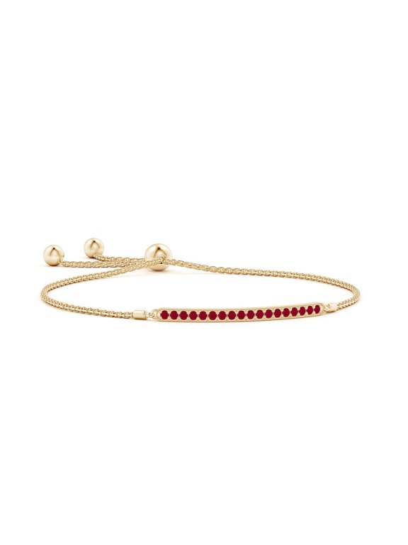 Natural Pave-Set Ruby Bar Bolo Bracelet in 14K Yellow Gold for Women (Size-2mm) | July Birthstone, Birthday, Anniversary, Jewelry Gift for Women | Natural Ruby Bracelet