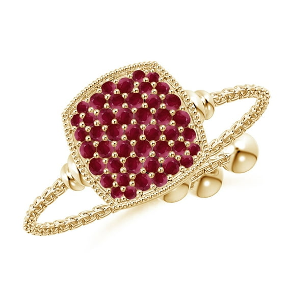 ANGARA Natural Pave-Set Ruby Cushion Bolo Ring in 14K Yellow Gold for Women (Size-1.2mm) | July Birthstone, Birthday, Anniversary, Jewelry Gift for Women | Natural Ruby Ring