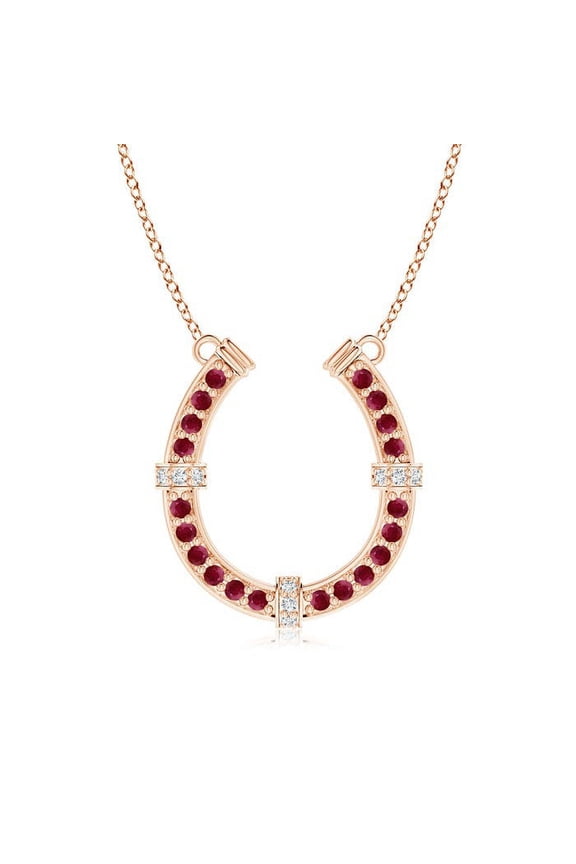 Natural Pave-Set Ruby and Diamond Horseshoe Pendant Necklace in 14K Rose Gold for Women (Size-1.3mm) | July Birthstone, Birthday, Anniversary, Jewelry Gift for Women | Natural Ruby Necklace
