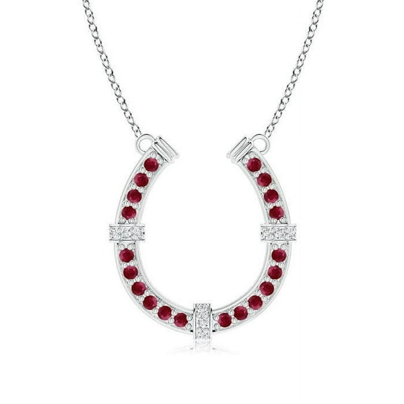 ANGARA Natural Pave-Set Ruby and Diamond Horseshoe Pendant Necklace in 14K White Gold for Women (Size-1.3mm) | July Birthstone, Birthday, Anniversary, Jewelry Gift for Women | Natural Ruby Necklace