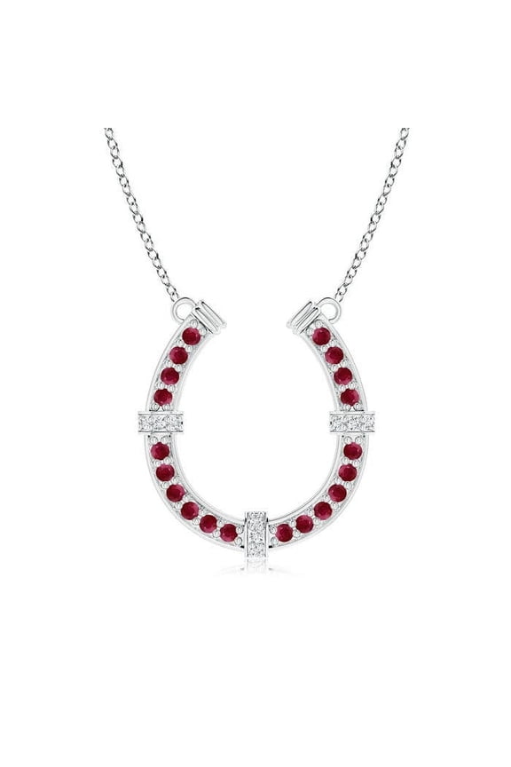 Natural Pave-Set Ruby and Diamond Horseshoe Pendant Necklace in 14K White Gold for Women (Size-1.3mm) | July Birthstone, Birthday, Anniversary, Jewelry Gift for Women | Natural Ruby Necklace