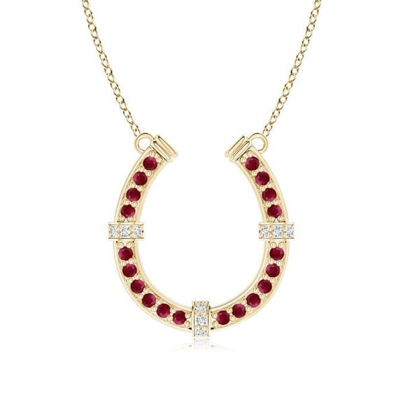 ANGARA Natural Pave-Set Ruby and Diamond Horseshoe Pendant Necklace in 14K Yellow Gold for Women (Size-1.3mm) | July Birthstone, Birthday, Anniversary, Jewelry Gift for Women | Natural Ruby Necklace
