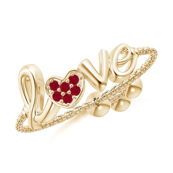 ANGARA Natural Pave-Set Ruby Heart Love Bolo Ring in 14K Yellow Gold for Women (Size-1.1mm) | July Birthstone Jewelry for Her | Natural Ruby Rings