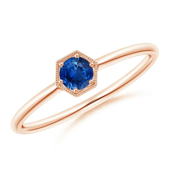 ANGARA Natural Pave Set Sapphire Hexagon Solitaire Ring with Milgrain in 14K Rose Gold for Women (Size-3.8mm) | September Birthstone, Anniversary, Jewelry Gift for Women | Natural Blue Sapphire Ring