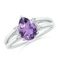 thumbnail image 1 of ANGARA Natural Pear 1.05 ct Amethyst Ring with Triple Diamond Accents in 14K White Gold for Women (Size-9x6mm) | February Birthstone, Anniversary, Jewelry Gift for Women | Natural Amethyst Ring, 1 of 1