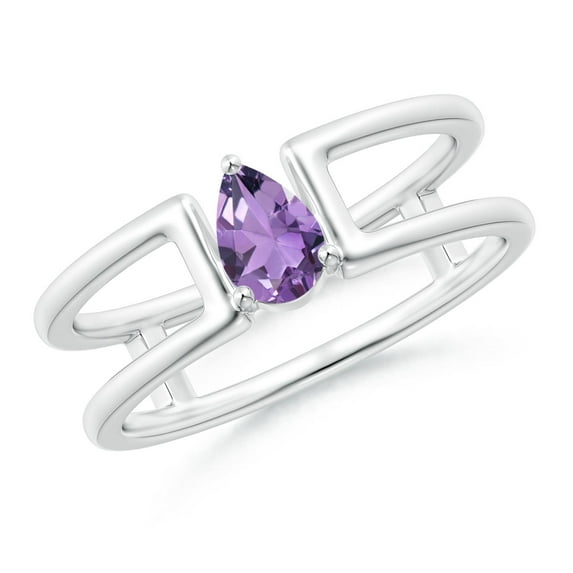 ANGARA Natural Pear Amethyst Solitaire Parallel Split Shank Ring in 14K White Gold for Women (Size-6x4mm) | February Birthstone, Birthday, Anniversary, Jewelry Gift for Women | Natural Amethyst Ring