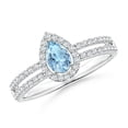 thumbnail image 1 of ANGARA Natural Pear Aquamarine and Diamond Halo Split Shank Ring in 14K White Gold for Women (Size-6x4mm) | March Birthstone, Birthday, Anniversary, Jewelry Gift for Women | Natural Aquamarine Ring, 1 of 9