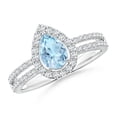 thumbnail image 1 of ANGARA Natural Pear Aquamarine and Diamond Halo Split Shank Ring in 14K White Gold for Women (Size-7x5mm) | March Birthstone, Birthday, Anniversary, Jewelry Gift for Women | Natural Aquamarine Ring, 1 of 9