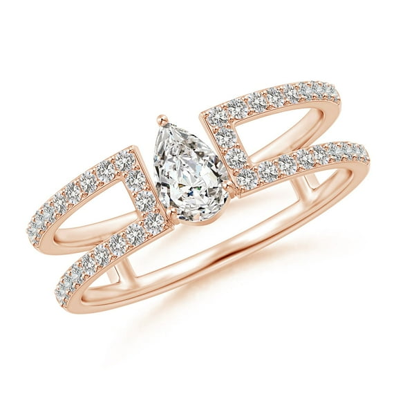 ANGARA Natural Pear Diamond Split Shank Ring in 14K Rose Gold for Women (Size-6x4mm| Color-I-J| Clarity-I1-I2) | April Birthstone, Anniversary, Jewelry Gift for Women | Natural Diamond Ring
