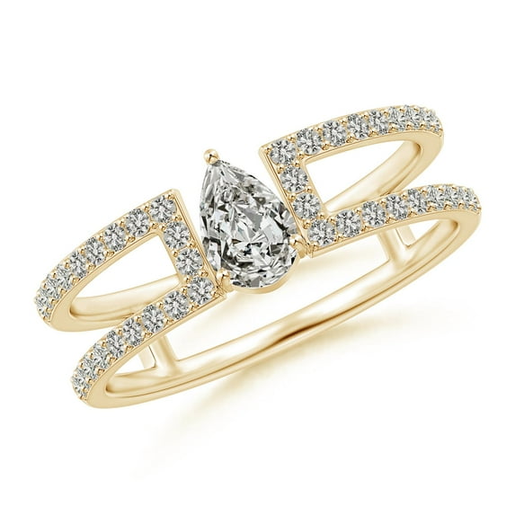 ANGARA Natural Pear Diamond Split Shank Ring with Accents in 14K Yellow Gold for Women (Size-6x4mm| Color-K| Clarity-I3) | April Birthstone, Anniversary, Jewelry Gift for Women | Natural Diamond Ring