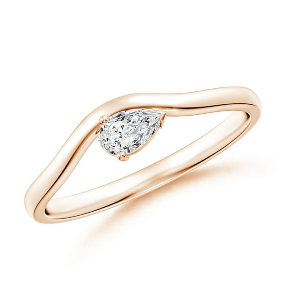 ANGARA Natural Pear Diamond Wave Shank Solitaire Ring in 14K Rose Gold for Women (Size-5x3mm| Color-H| Clarity-SI2) | April Birthstone, Anniversary, Jewelry Gift for Women | Natural Diamond Ring