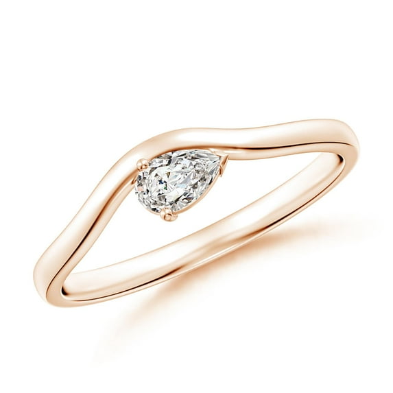 ANGARA Natural Pear Diamond Wave Shank Solitaire Ring in 14K Rose Gold for Women (Size-5x3mm| Color-I-J| Clarity-I1-I2) | April Birthstone, Anniversary, Jewelry Gift for Women | Natural Diamond Ring