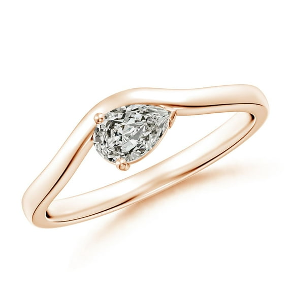 ANGARA Natural Pear Diamond Wave Shank Solitaire Ring in 14K Rose Gold for Women (Size-6x4mm| Color-K| Clarity-I3) | April Birthstone, Anniversary, Jewelry Gift for Women | Natural Diamond Ring