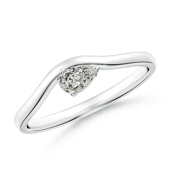 ANGARA Natural Pear Diamond Wave Shank Solitaire Ring in 14K White Gold for Women (Size-5x3mm| Color-K| Clarity-I3) | April Birthstone, Anniversary, Jewelry Gift for Women | Natural Diamond Ring