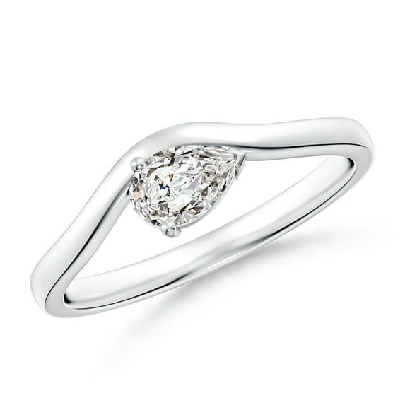 ANGARA Natural Pear Diamond Wave Shank Solitaire Ring in 14K White Gold for Women (Size-6x4mm| Color-I-J| Clarity-I1-I2) | April Birthstone, Anniversary, Jewelry Gift for Women | Natural Diamond Ring