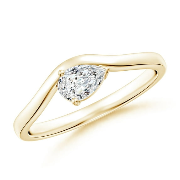 ANGARA Natural Pear Diamond Wave Shank Solitaire Ring in 14K Yellow Gold for Women (Size-6x4mm| Color-H| Clarity-SI2) | April Birthstone, Anniversary, Jewelry Gift for Women | Natural Diamond Ring