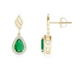 thumbnail image 1 of ANGARA Natural Pear Emerald Halo Drop Earrings with Trio Swirls in 14K Yellow Gold for Women (Size-6x4mm) | May Birthstone, Birthday, Anniversary, Jewelry Gift for Women | Natural Emerald Earrings, 1 of 6